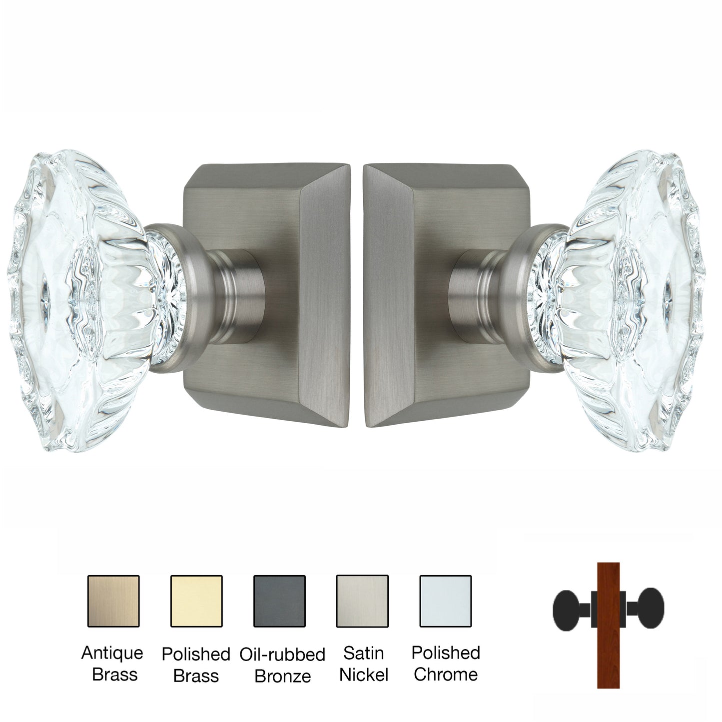 Metro Square Rose with Calvert Crystal Door Knobs - Double Dummy