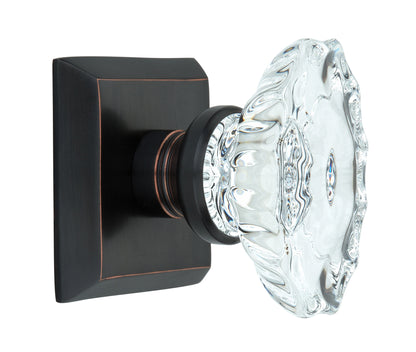 Metro Square Rose with Calvert Crystal Door Knobs - Privacy / Bedroom / Bathroom