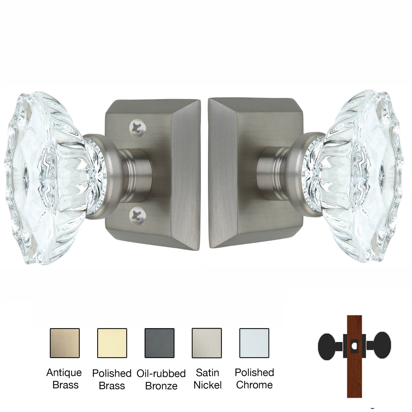 Metro Square Rose with Calvert Crystal Door Knobs - Passage / Hallway / Closet