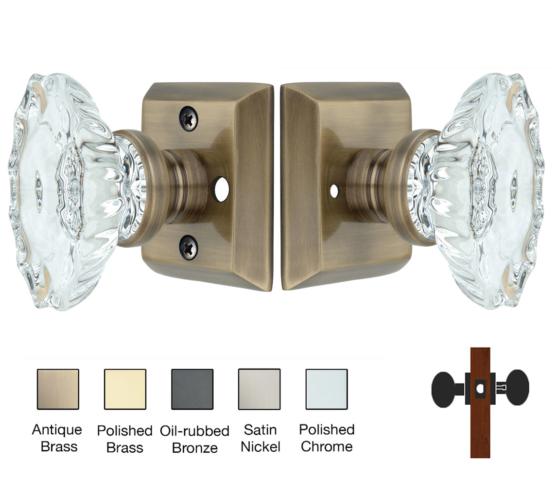 Metro Square Rose with Calvert Crystal Door Knobs - Privacy / Bedroom / Bathroom