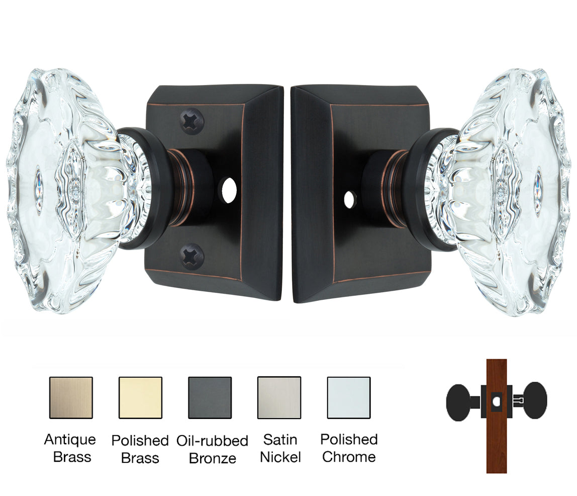 Metro Square Rose with Calvert Crystal Door Knobs - Privacy / Bedroom / Bathroom