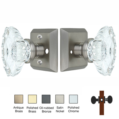 Metro Square Rose with Calvert Crystal Door Knobs - Privacy / Bedroom / Bathroom