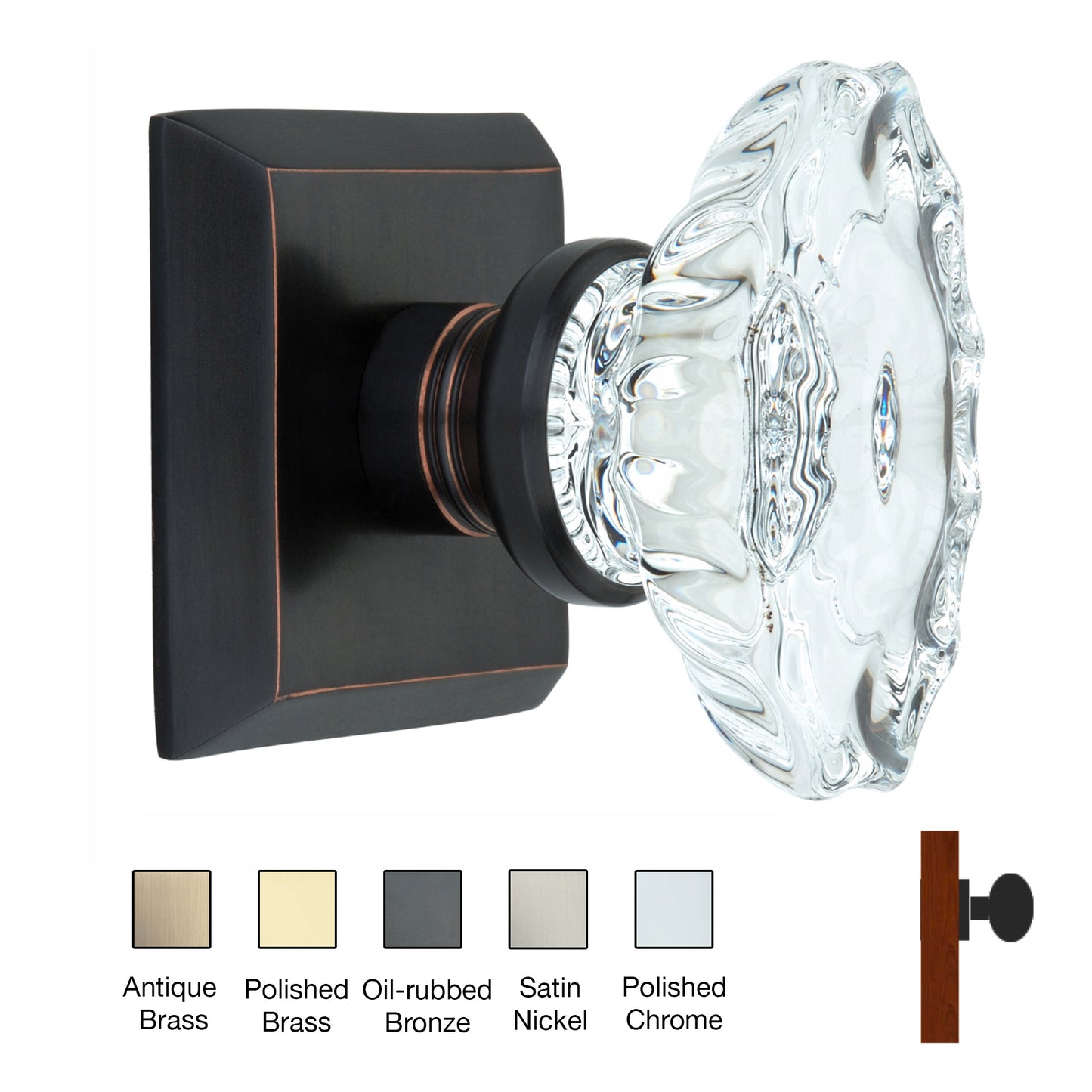 Metro Square Rose with Calvert Crystal Door Knobs - Single Dummy