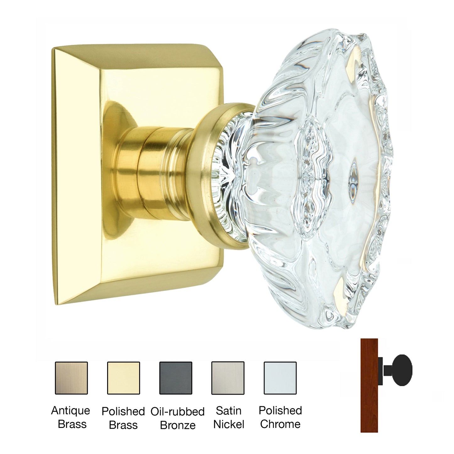 Metro Square Rose with Calvert Crystal Door Knobs - Single Dummy