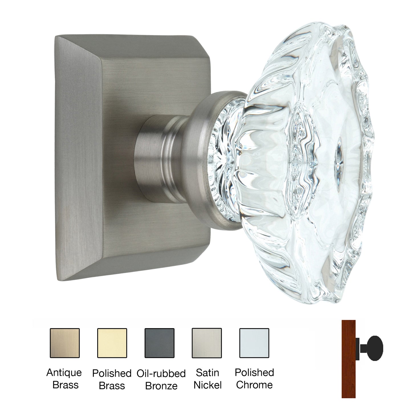 Metro Square Rose with Calvert Crystal Door Knobs - Single Dummy