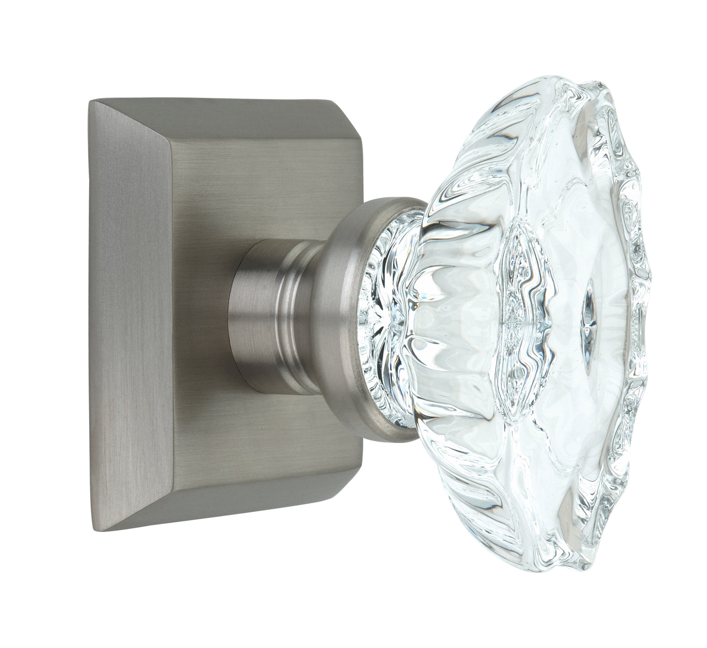 Metro Square Rose with Calvert Crystal Door Knobs - Privacy / Bedroom / Bathroom