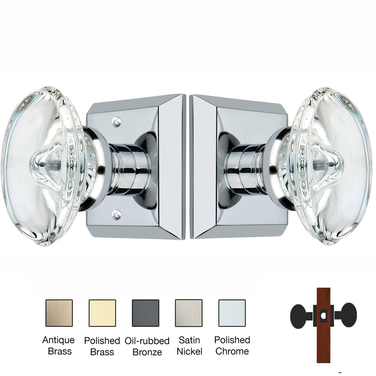 Metro Square Rose with Oval Crystal Knobs - Passage / Hallway / Closet