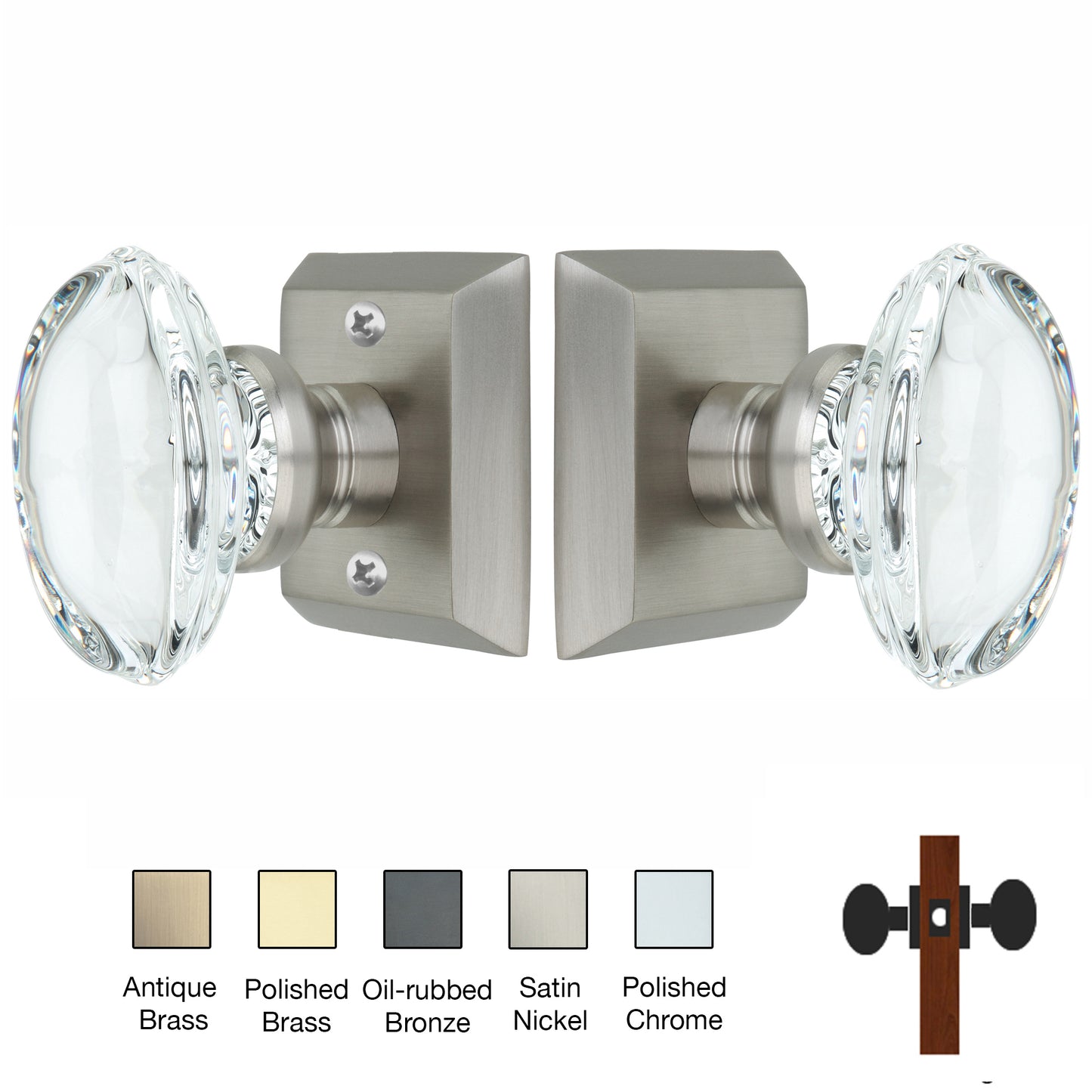 Metro Square Rose with Oval Crystal Knobs - Passage / Hallway / Closet