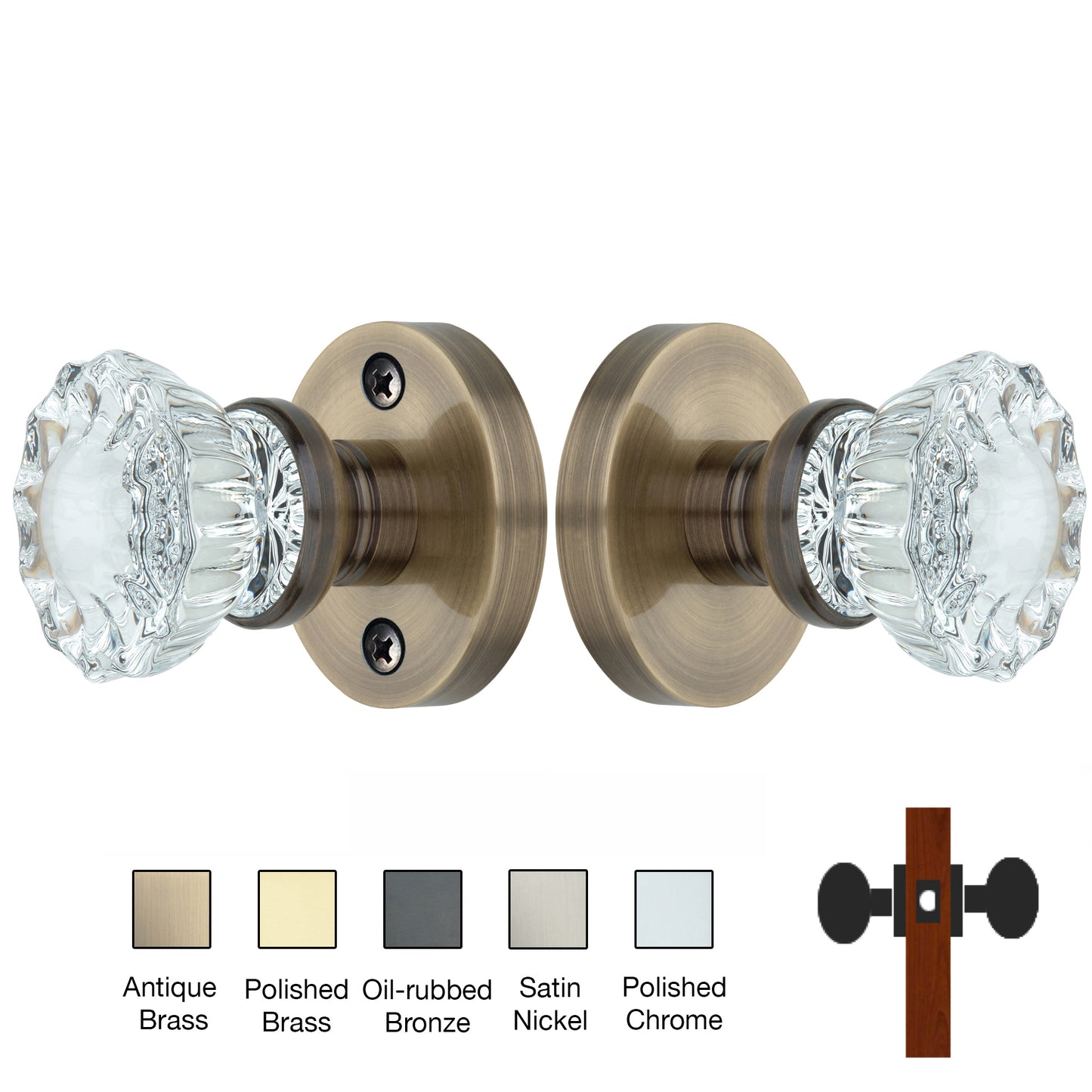 Round Rose with Crystal Door Knobs - Passage / Hallway / Closet