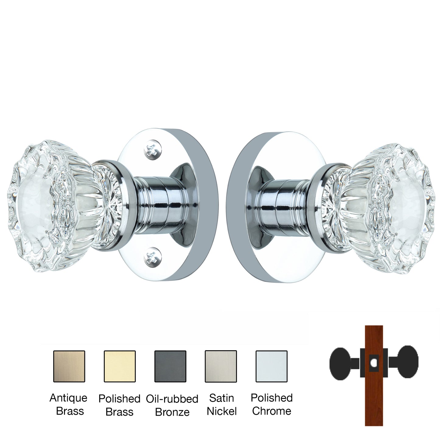 Round Rose with Crystal Door Knobs - Passage / Hallway / Closet