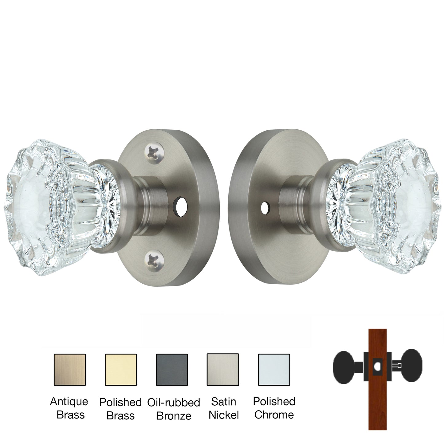 Round Rose with Crystal Door Knobs - Privacy / Bedroom / Bathroom