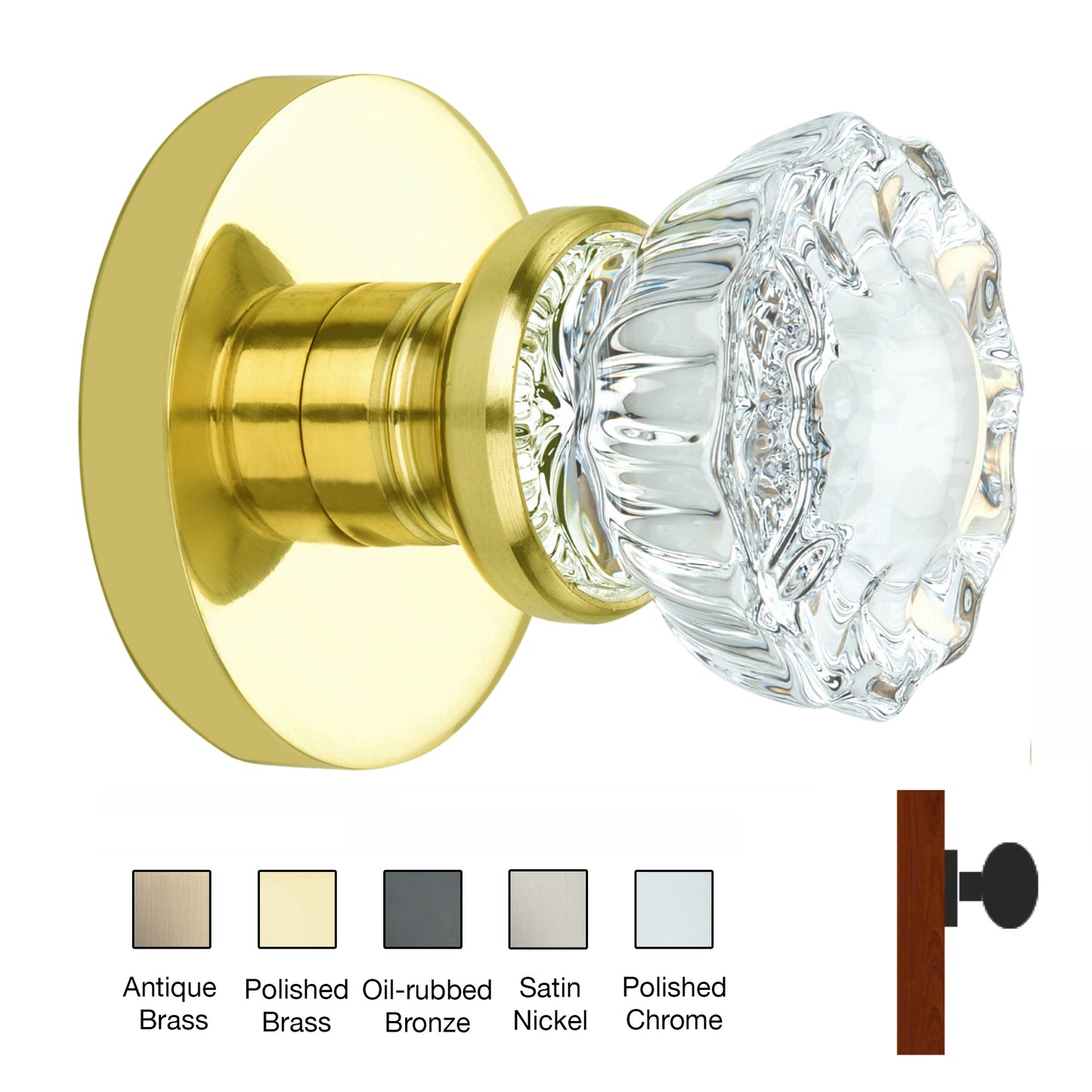 Round Rose with Crystal Door Knobs - Single Dummy