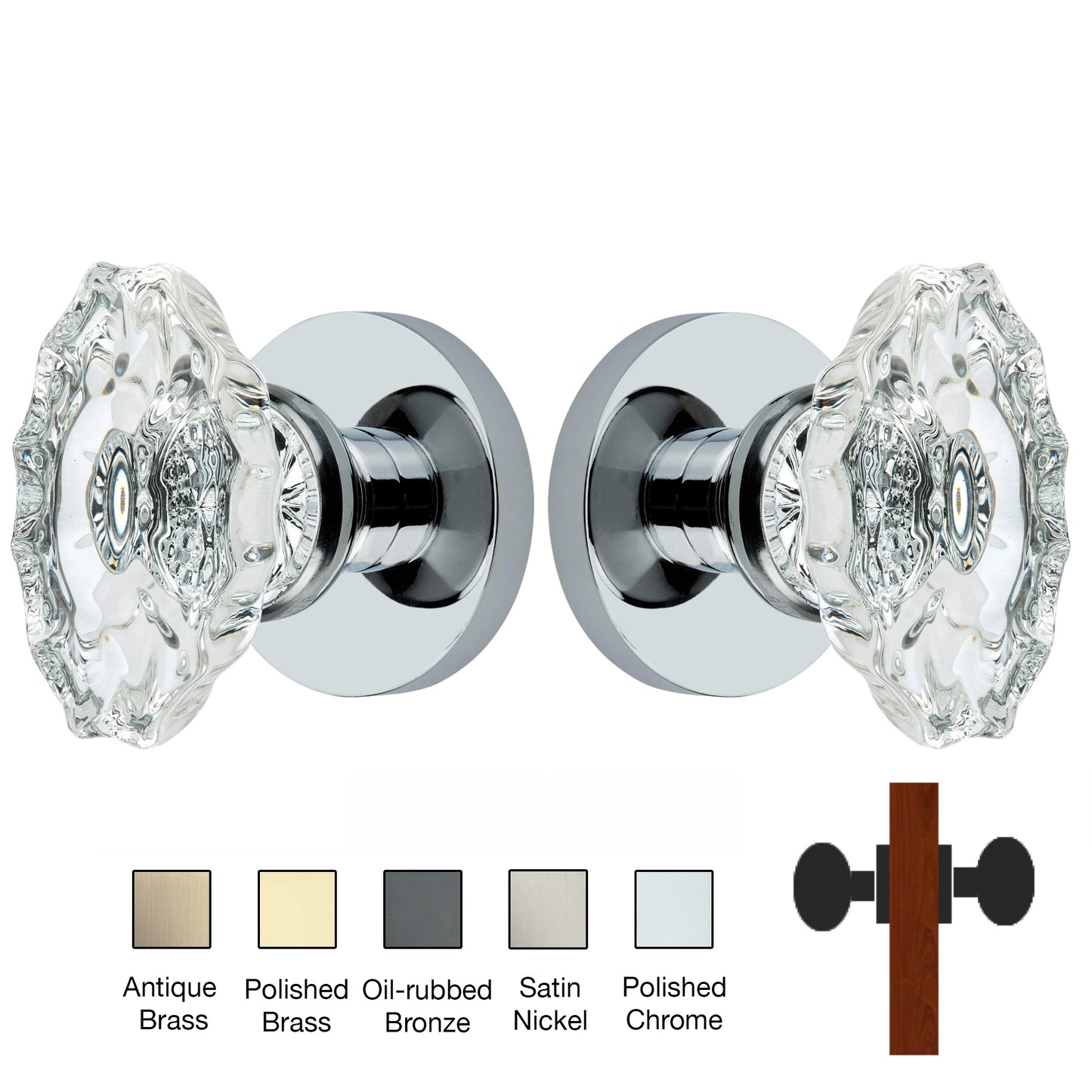 Round Rose with Calvert Crystal Door Knobs - Double Dummy