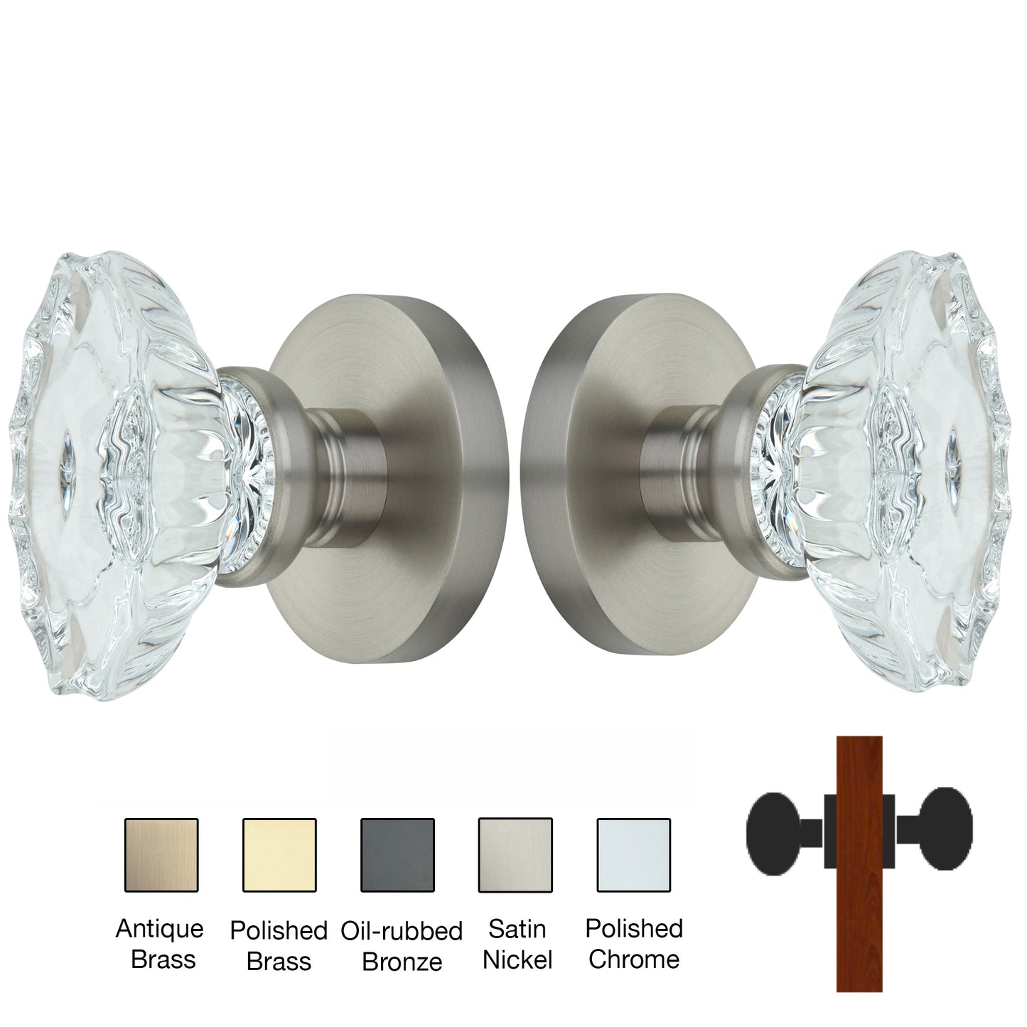 Round Rose with Calvert Crystal Door Knobs - Double Dummy