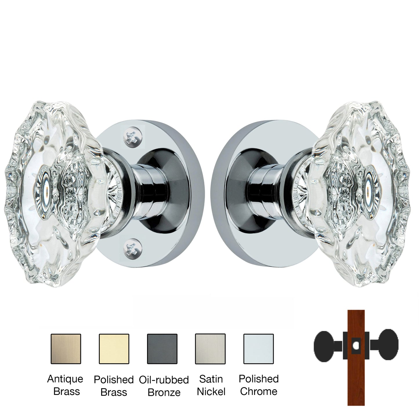 Round Rose with Calvert Crystal Door Knobs - Passage / Hallway / Closet