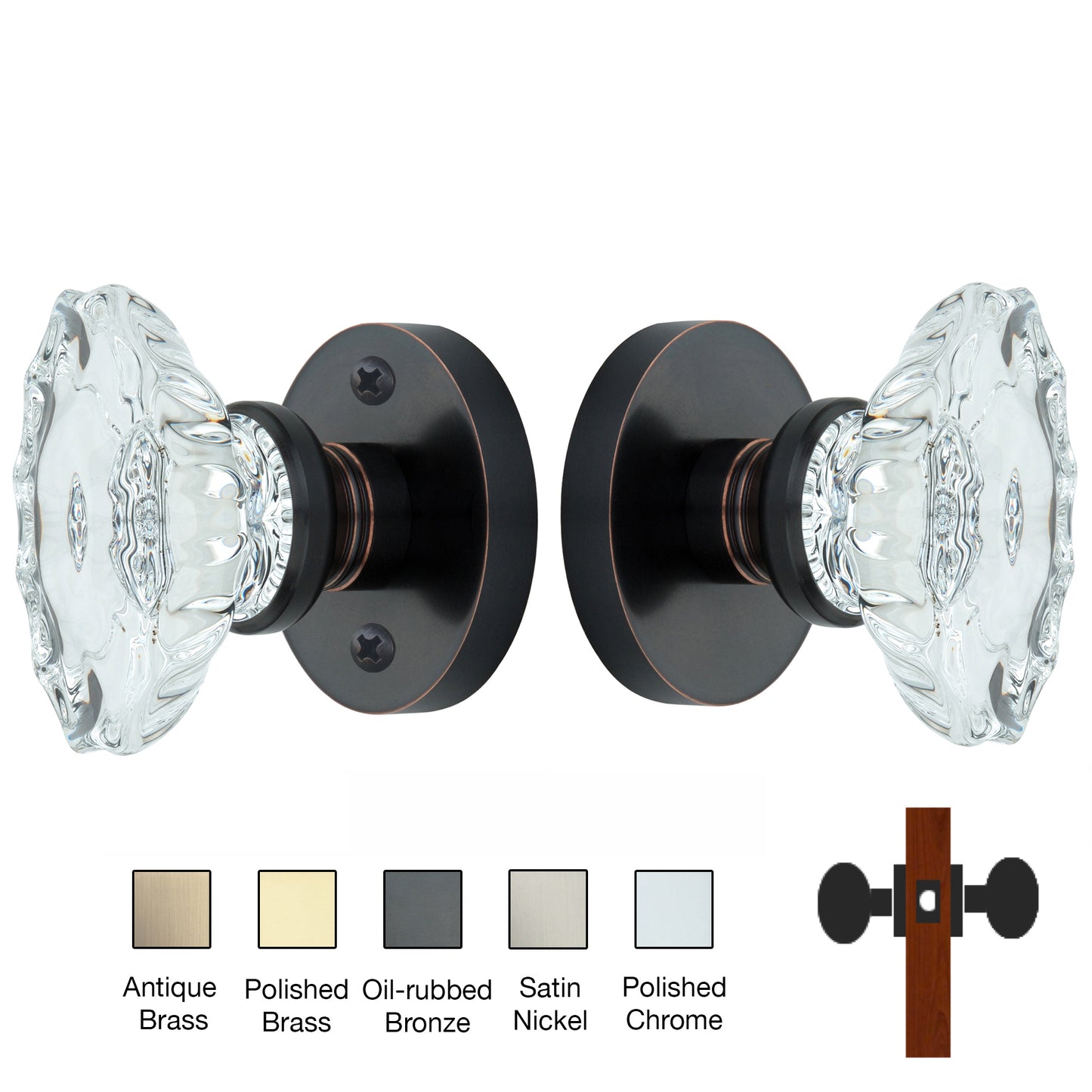 Round Rose with Calvert Crystal Door Knobs - Passage / Hallway / Closet