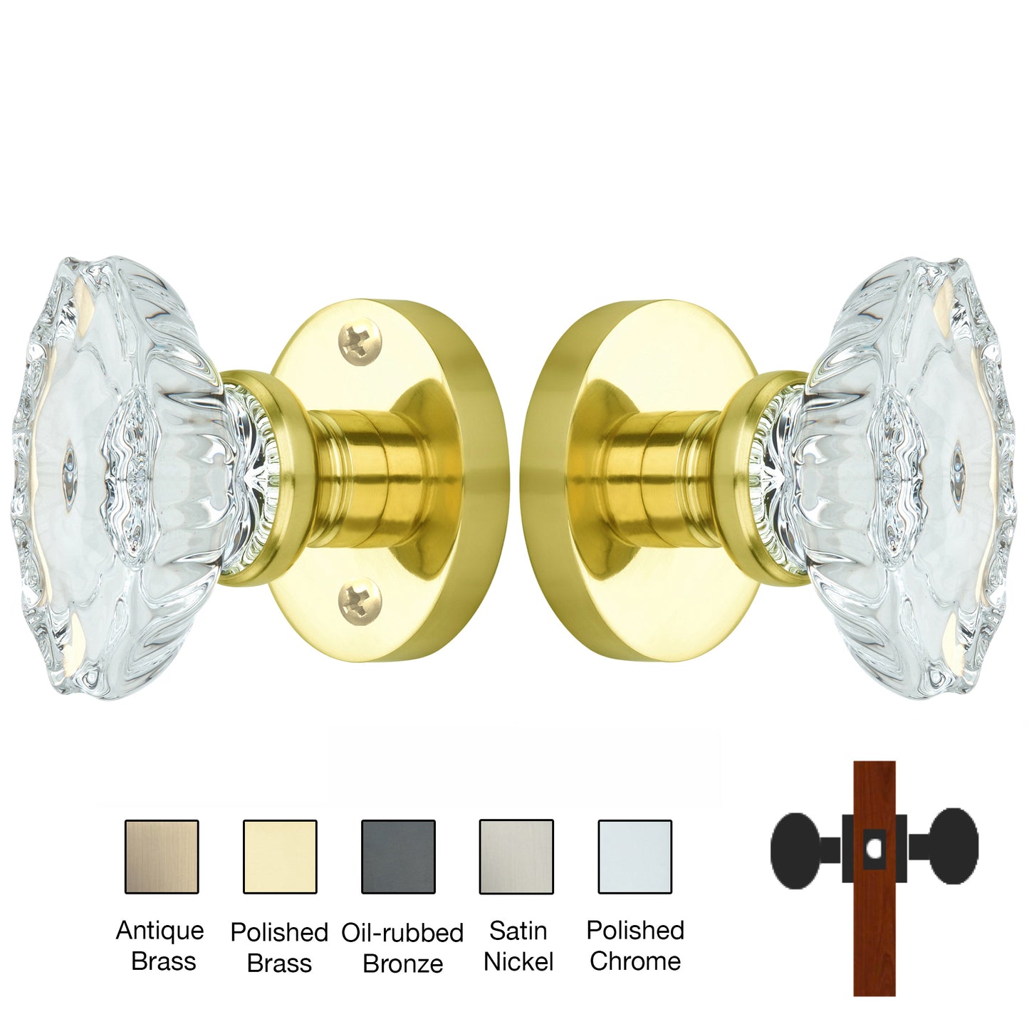 Round Rose with Calvert Crystal Door Knobs - Passage / Hallway / Closet