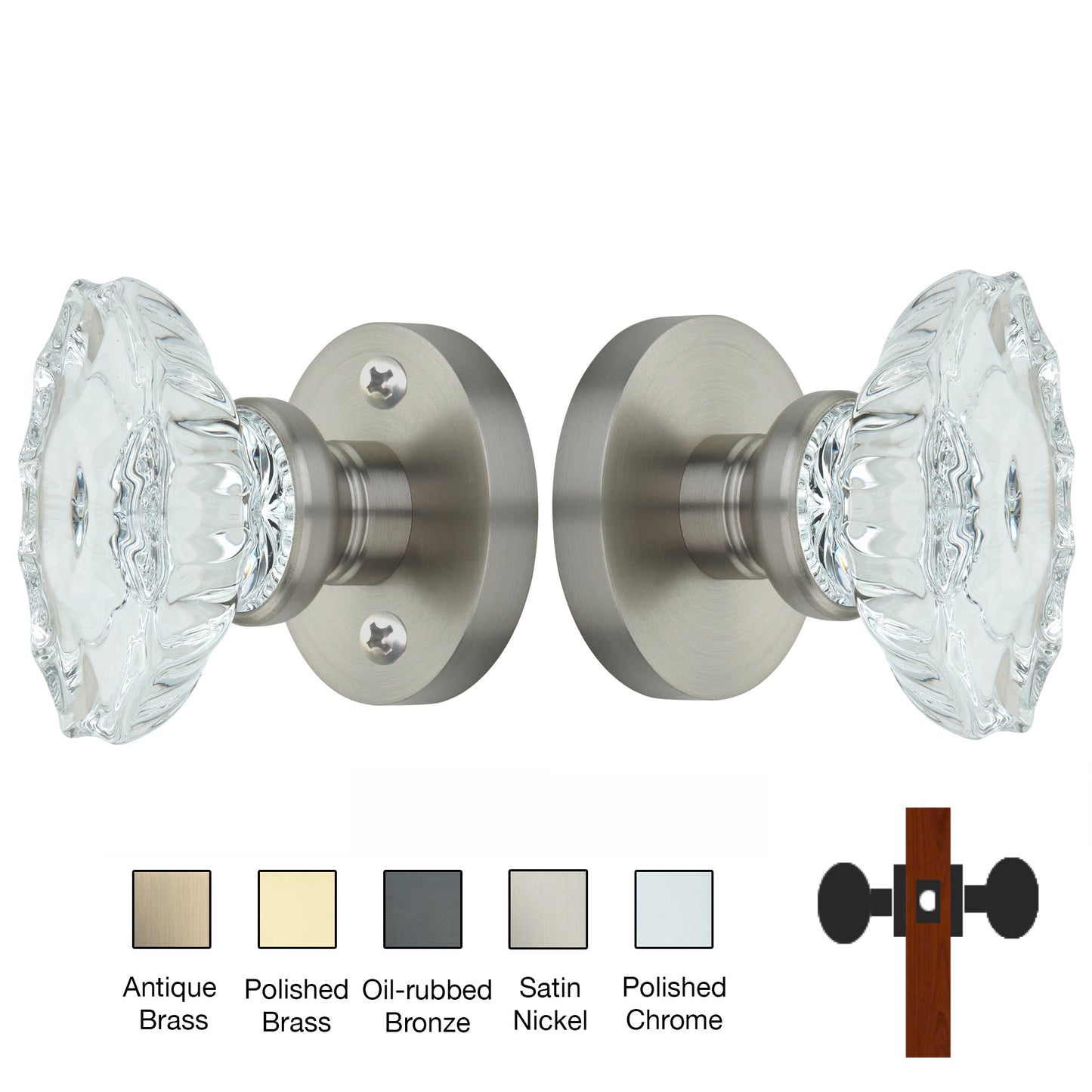 Round Rose with Calvert Crystal Door Knobs - Passage / Hallway / Closet