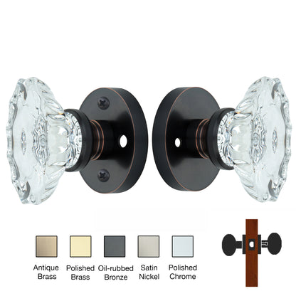 Round Rose with Calvert Crystal Door Knobs - Privacy / Bedroom / Bathroom