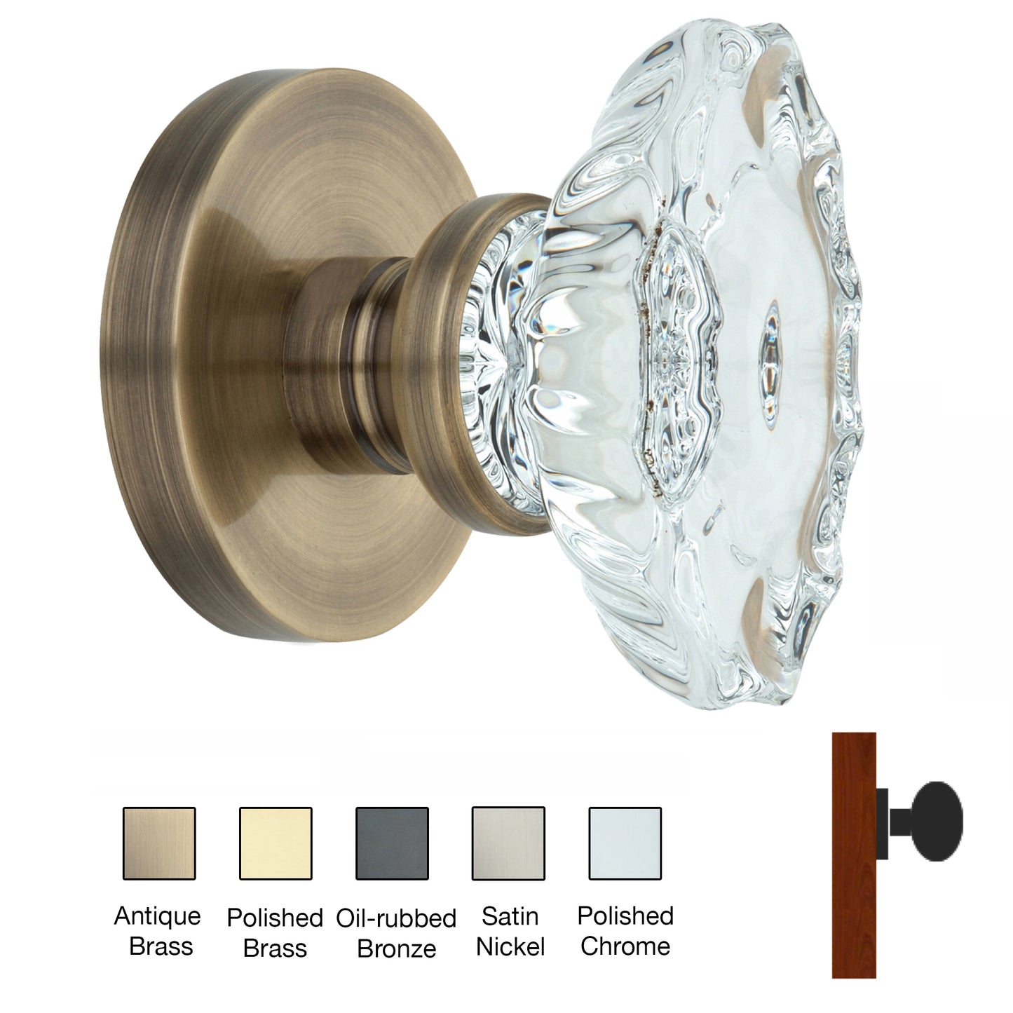 Round Rose with Calvert Crystal Door Knobs - Single Dummy