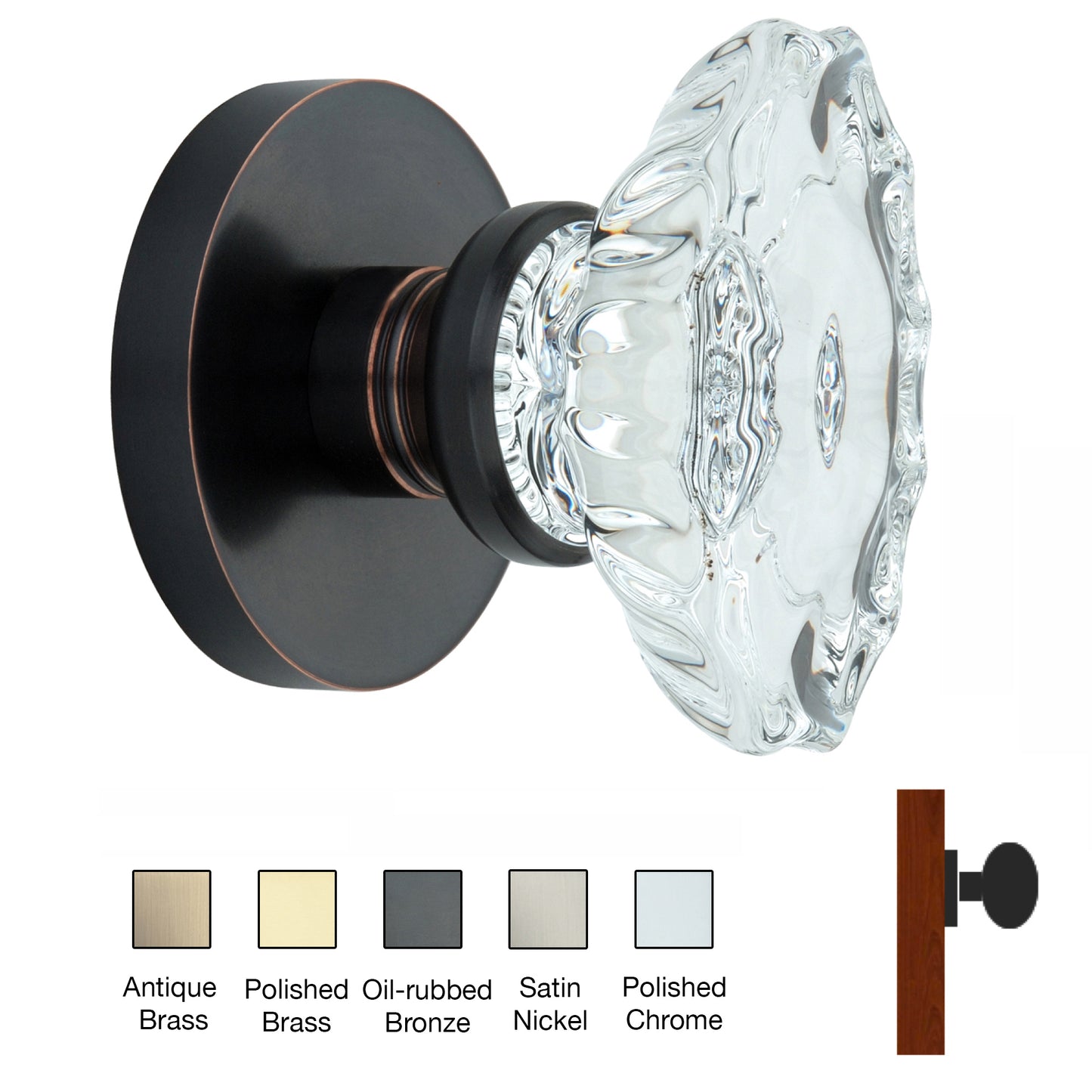 Round Rose with Calvert Crystal Door Knobs - Single Dummy