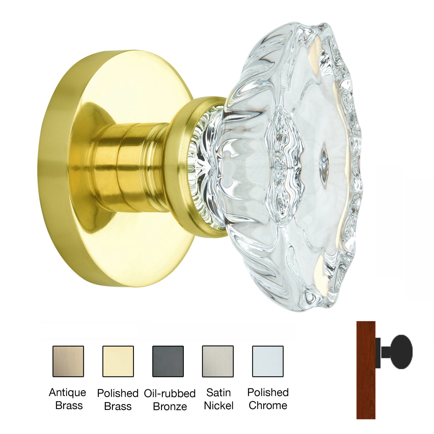 Round Rose with Calvert Crystal Door Knobs - Single Dummy