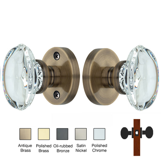 Round Rose with Oval Crystal Door Knobs - Passage / Hallway / Closet