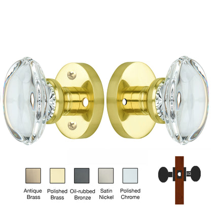 Round Rose with Oval Crystal Door Knobs - Privacy / Bedroom / Bathroom