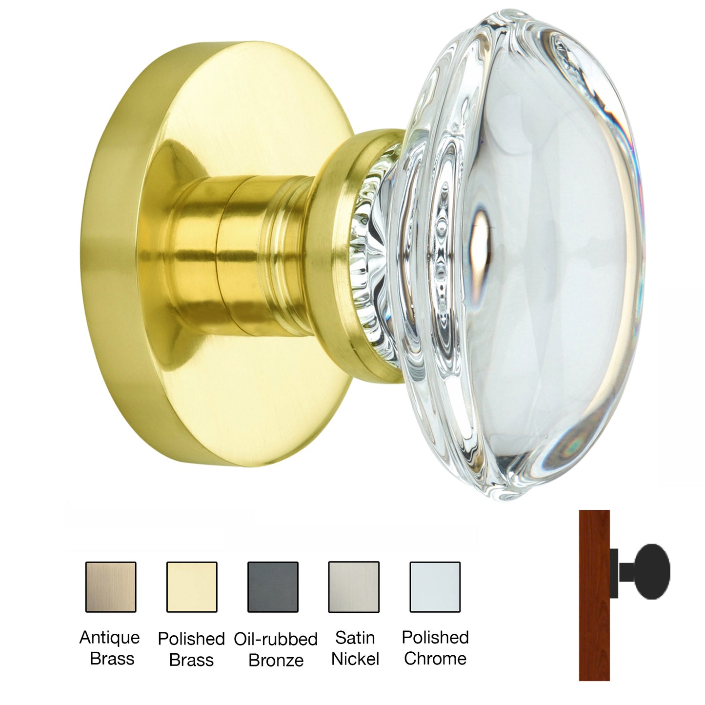 Round Rose with Oval Crystal Door Knobs - Single Dummy